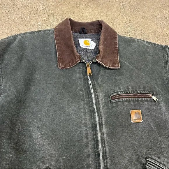 Vintage Carhartt Detroit Jacket Men XL Forest Green Canvas Workwear Blanket Line - Picture 2 of 8